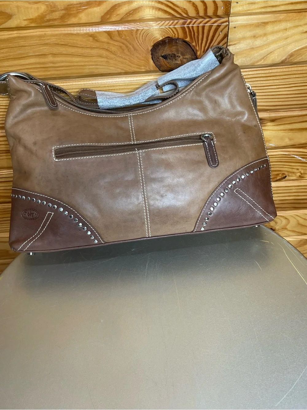 Western Trenditions Women's Brown Leather Patriotic Bag with American Flag
